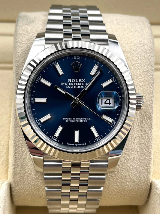 Rolex Datejust 41mm Fluted Blue Index Dial Jubilee Bracelet 126334 Box & Papers 2024