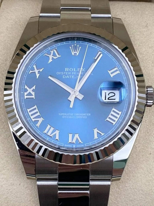 Rolex Datejust 41mm Fluted Blue Roman Dial Oyster Bracelet 126334 Box & Papers 2024