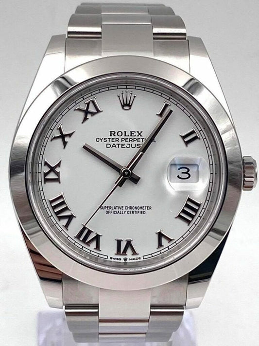 Rolex Datejust 41mm Smooth White Roman Dial Oyster Bracelet 126300 Box & Papers 2024