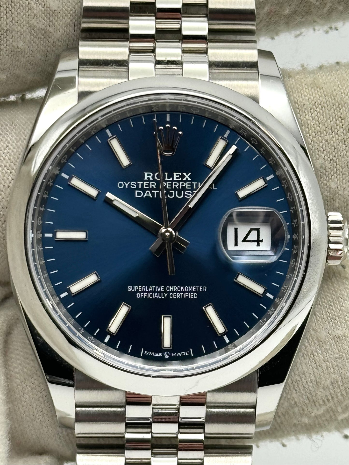 Rolex Datejust 36mm Smooth Blue Index Dial Jubilee Bracelet 126200 Box & Papers 2024