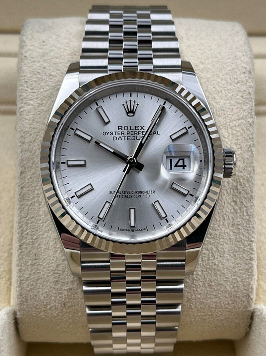 Rolex Datejust 36mm Fluted Silver Index Dial Jubilee Bracelet 126234 Box & Papers 2024