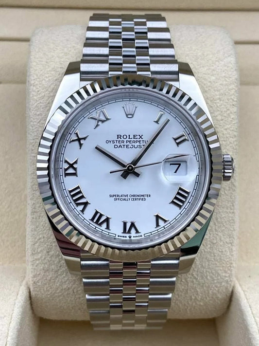 Rolex Datejust 41mm Fluted White Roman Dial Jubilee Bracelet 126334 Box & Papers 2024