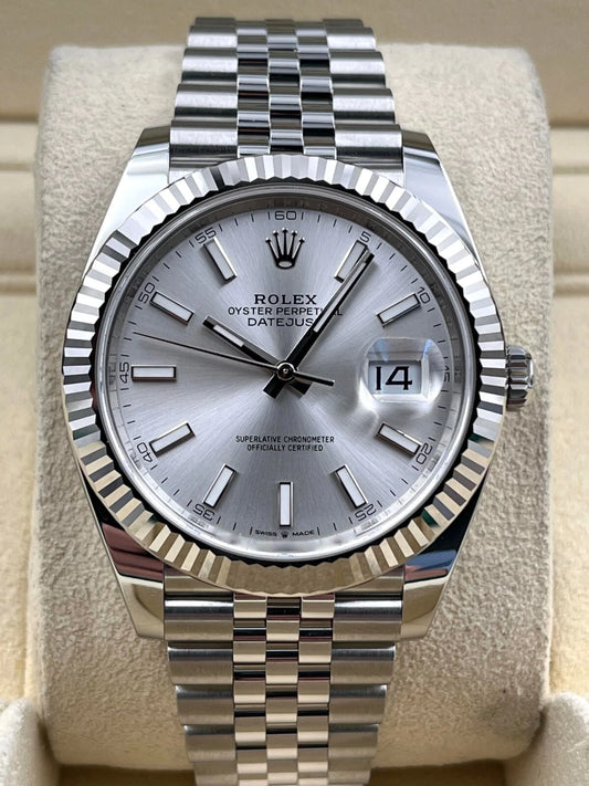 Rolex Datejust 41mm Fluted Silver Index Dial Jubilee Bracelet 126334 Box & Papers 2024