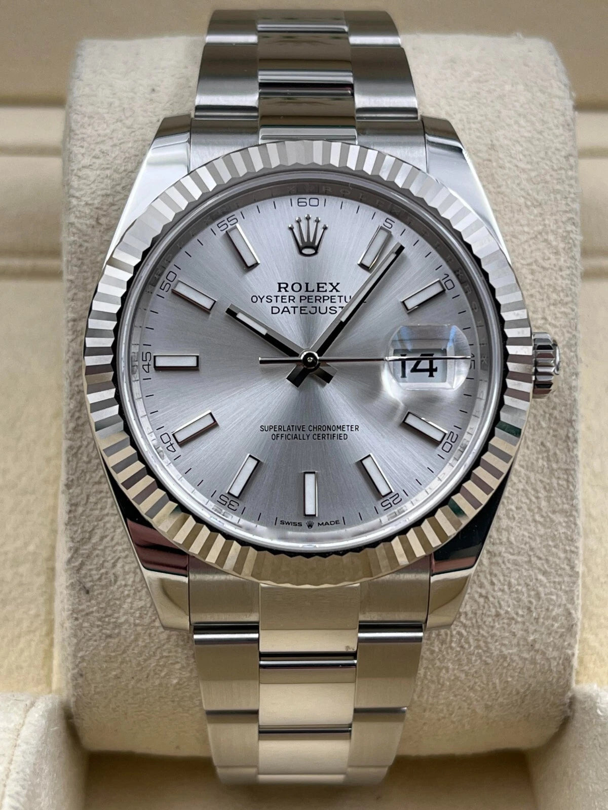Rolex Datejust 41mm Fluted Silver Index Dial Oyster Bracelet 126334 Box & Papers 2024