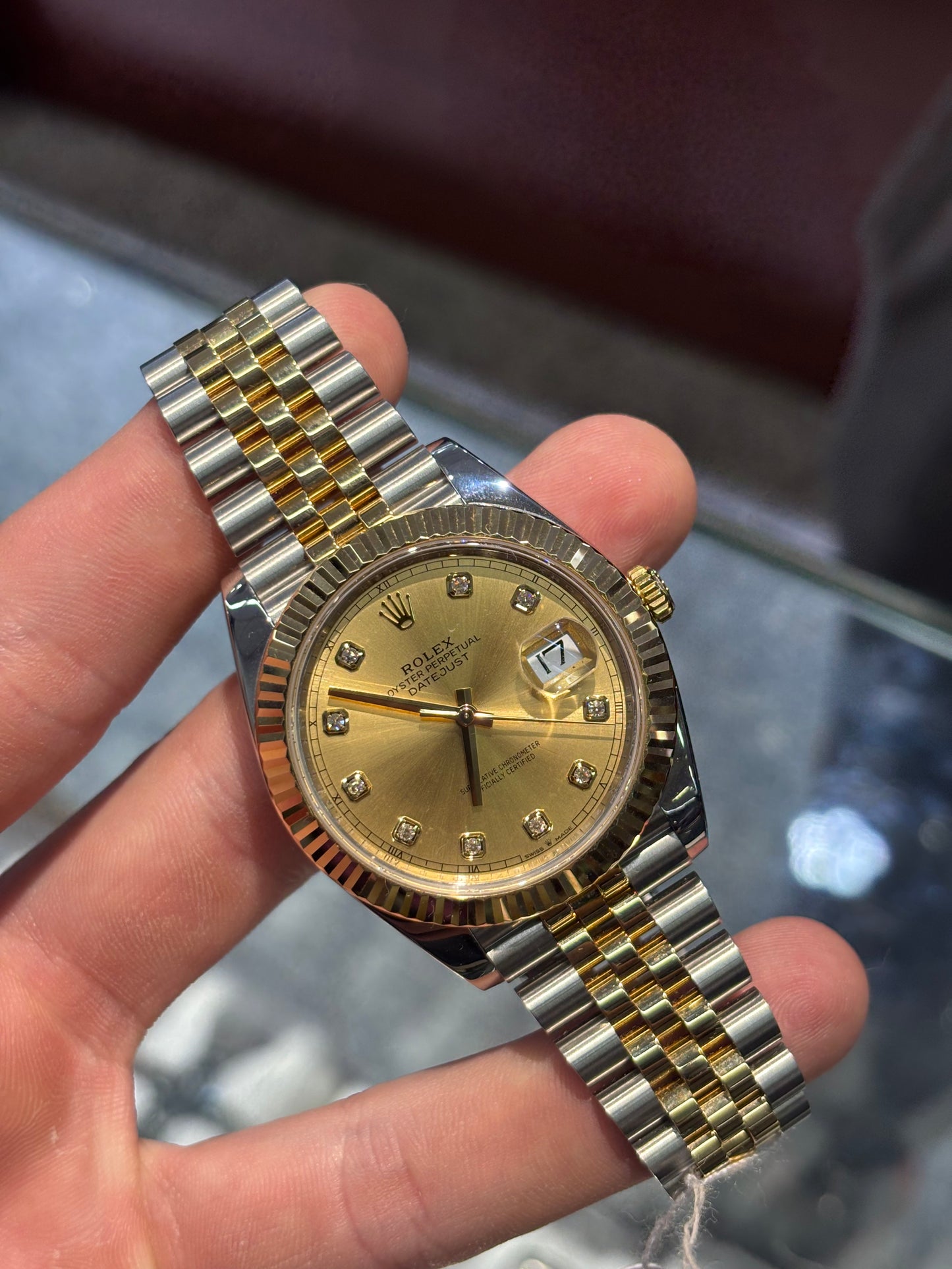 Rolex Datejust 41mm Champagne Diamond Fluted Jubilee Bracelet Box and Papers 126333