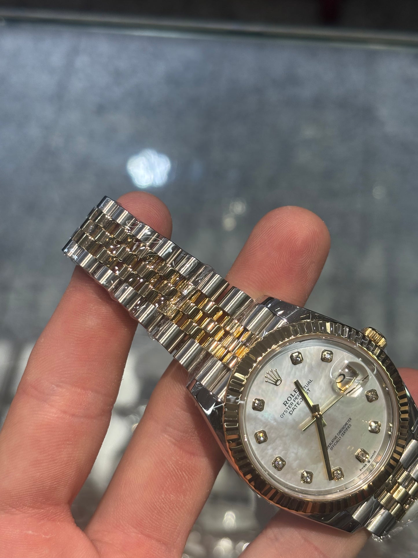 Rolex Datejust 41mm MOP Diamond Fluted Jubilee Bracelet Box and Papers 162333