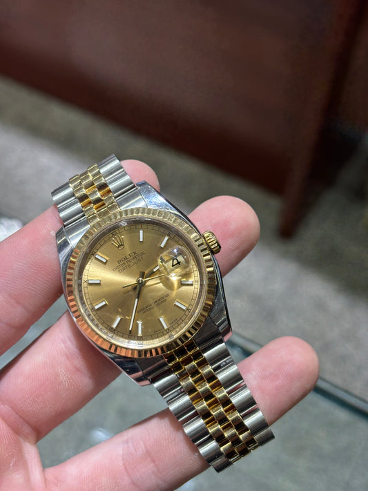 Rolex Datejust 36mm Champagne Stick Fluted Jubilee 116233