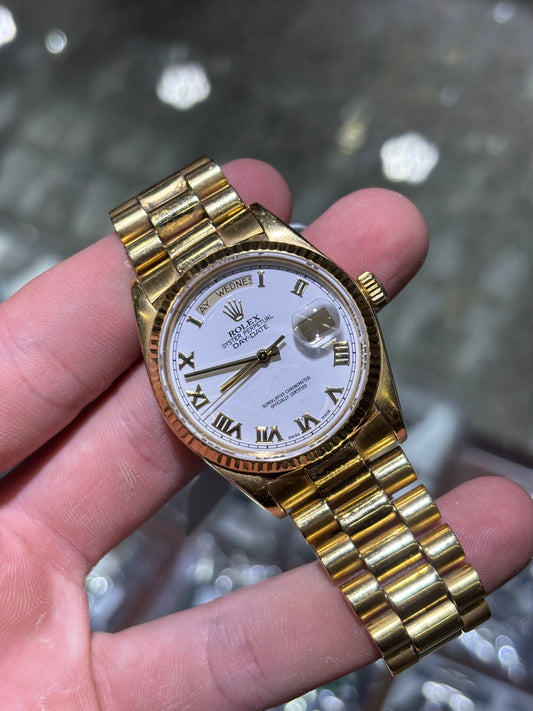 Rolex Day Date 36mm White Roman Jubilee Bracelet 18038